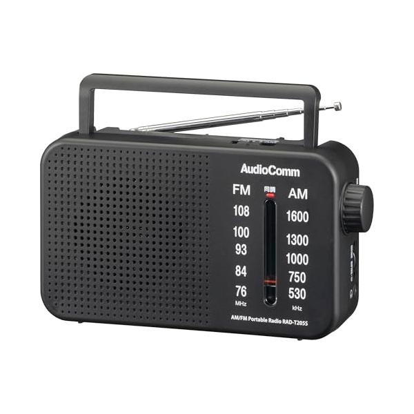 ブラック/-/RAD-T205S・パッケージ個数:1・ 特 長 　アナログで操作簡単　周波数も大文字表示でくっきり見やすい　持ち運びに便利な折りたたみ式キャリーハンドル　ワイドFM（FM補完放送）対応　乾電池と家庭用電源に対応・同調ランプ搭...