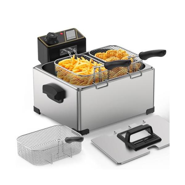 BriSunshine フライヤー 電気 5L 卓上フライヤー 業務用 3つバスケット