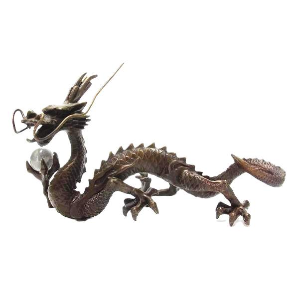 置物 風水龍【銅龍】銅器 水晶玉持ち 水晶 1個付き 高11×幅21×奥8cm