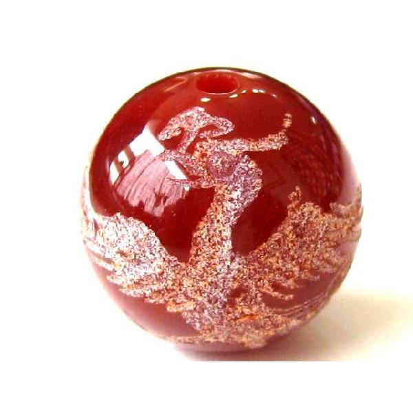 彫刻ビーズ 朱雀 赤瑪瑙 14.0mm玉 1粒売り 天然石 レッドアゲード アクセサリーパーツ パワーストーン