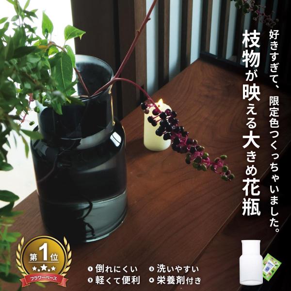 リューズガラス フラワーベース ネック定番のクリアーに、新色の呂色（スモーキーグレー）を追加限りある資源を大切にするため、リサイクルガラスで作られたフラワーベース。シンプルなフォルムラインで、どんな花束や枝ものにも合わせやすく使いやすいのが...