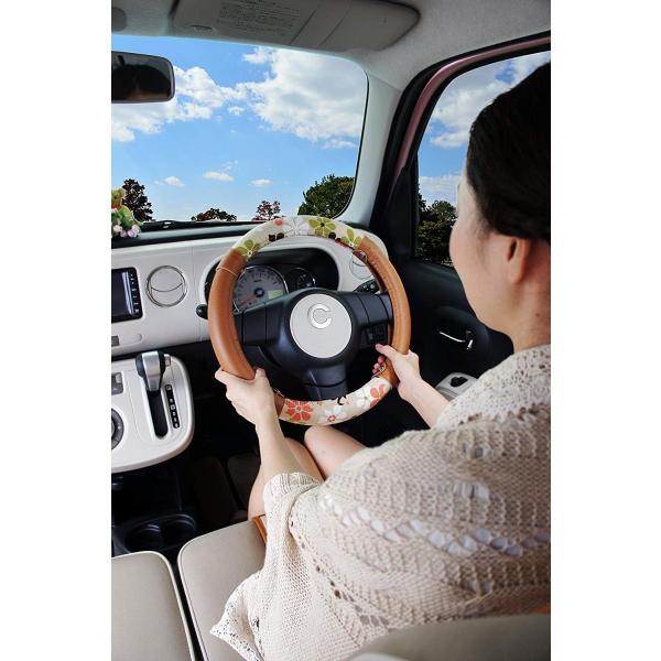 カーキュート かわいい ハンドルカバー ピンク ミルクティ レザー ブラウン 普通車37 5cmまで H 色 軽自動車 アイテム勢ぞろい 3本スポーク用