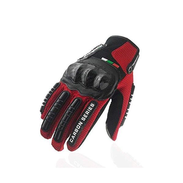 春夏秋用 カーボンプロテクター バイクグローブ スマホ対応 レッド メッシュ素材 Xl 本物 通気性の良い