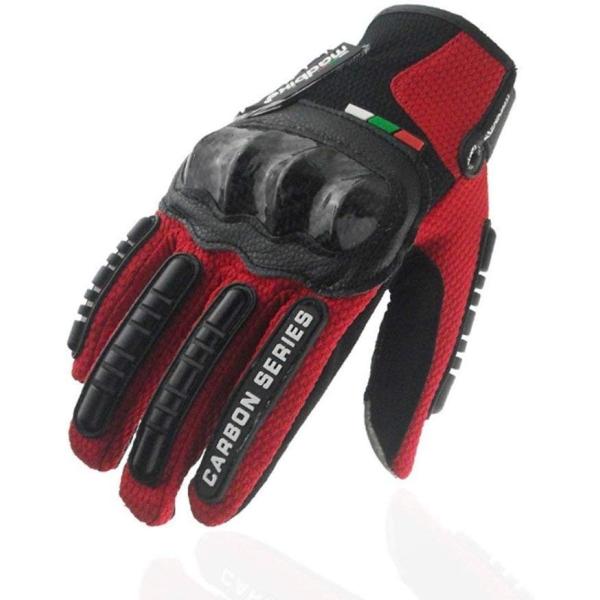 春夏秋用 カーボンプロテクター バイクグローブ スマホ対応 レッド メッシュ素材 Xl 本物 通気性の良い