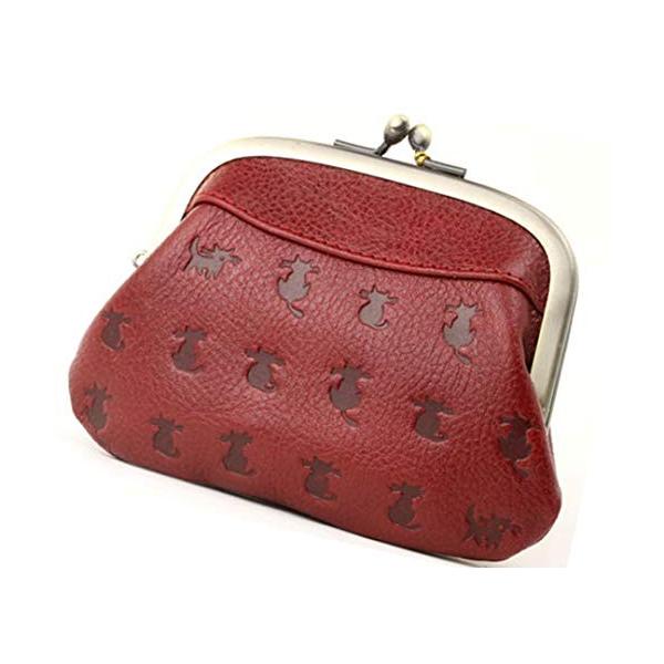 日本製 本革 4色 猫 ネコ 型押し 親子がま口財布 おばあちゃんへのプレ がまぐちが使い易い お母さん 財布 カラーはレッド 牛革 おやこ セール 特集