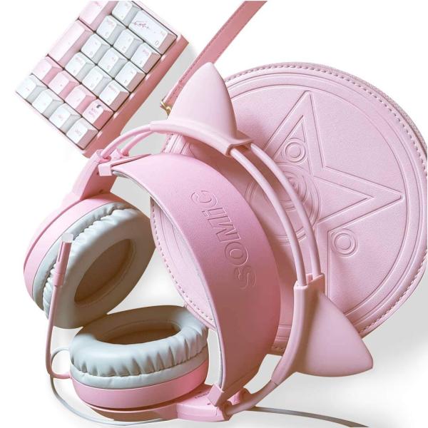 Somic G951s Pink ヘッドフォン ゲームヘッドホン 可愛い 高音質 有線 マイク付き 3 5ｍｍ端子 スマホ 現品 猫耳ヘッドホン