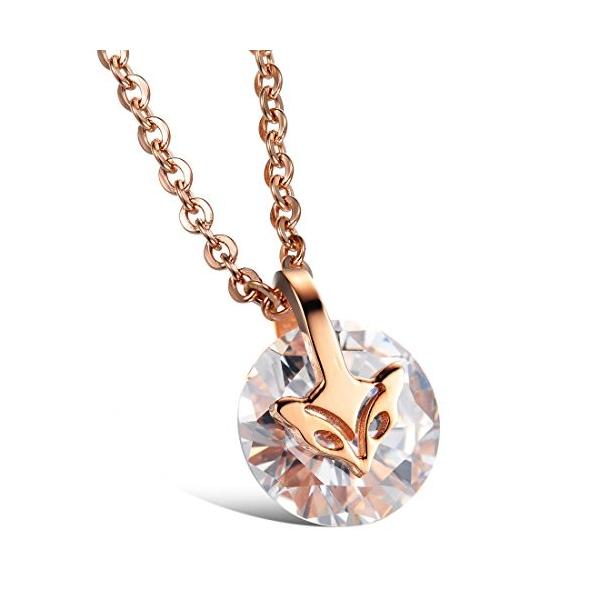 比翼堂 レディース アニマルネックレス ダイヤ と いよいよ人気ブランド 可愛い ステンレス Czキュービックジルコニア ピンクゴールド プレゼン きつね