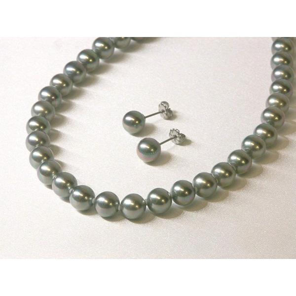 まつよ 花珠貝パール パールネックレス ピアスセット グレー 灰色 黒真珠 42cm 葬式 8mm フォーマル Salenew大人気 日本製 冠婚葬祭