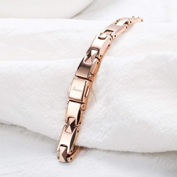 Pasiro おしゃれ ゲルマニウム ブレスレット レディース タングステン 静電気除去 睡眠改善 肩こり解消 血行促進 ローズゴ 磁気ブレスレット