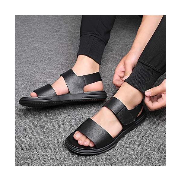 Ngaji サンダル メンズ 品質検査済 本革 無地 上質 夏美品 滑り止め ビーチサンダル 8 8 24cm 涼しい レザーサンダル