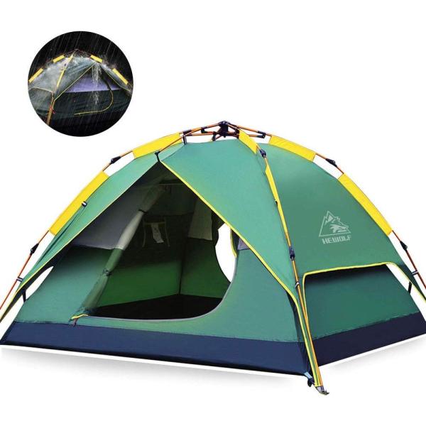 ハイクオリティ Hewolfアウトドアテント2way露営折り畳みテント自立式二重層防雨数秒設営簡単3 4人用キャップ用品登山花見ビーチ 日本語説明書付き