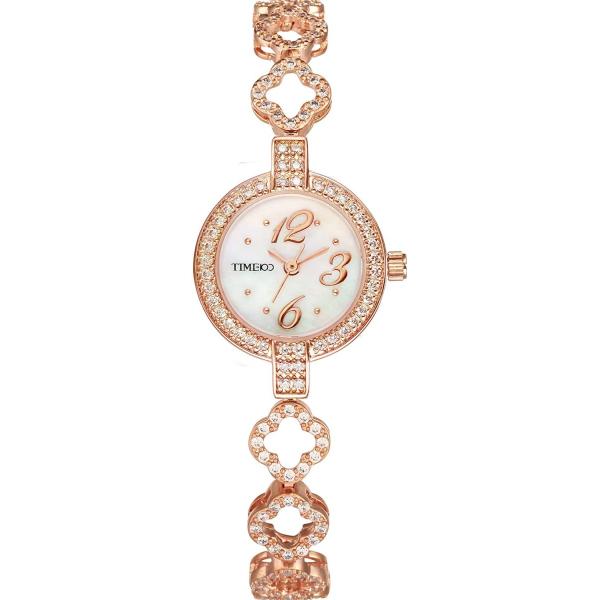 Time100 レディース腕時計 クラシック 幸運クローバー ブレスレット ダイヤモンド付き 可愛い文字盤 #W50371L.03A (ゴールデン 短いベルト)　並行輸入品