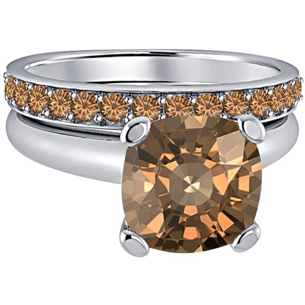 Gold & Diamonds Jewellery Cushion Cut Smoky Quartz 18k White Gold Over .925 Sterling Silver Wedding Engagement Bridal Ring for Women　並行輸入品
