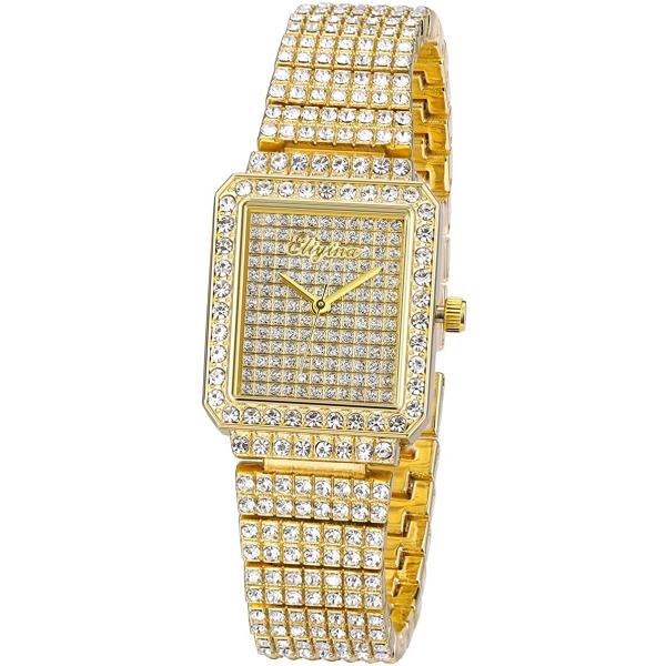 Ladies Watch Luxury Women Watch Crystal Rhinestone Diamond Watches Quartz Stainless Steel Strap Wristwatch Square Dial Wrist Watches for Women Girl