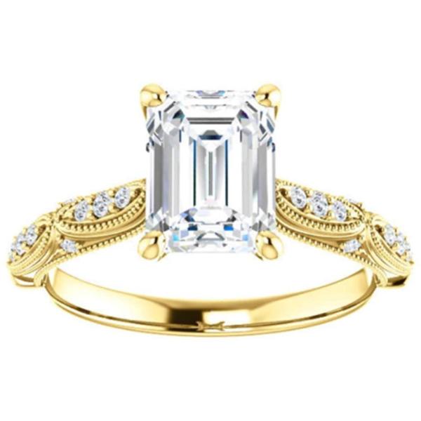 PB Collection 925 Sterling Silver Cubic Zirconia Art Deco Antique Halo Engagement Ring Emerald CZ 14K Yellow Gold Plated 5.5　並行輸入品