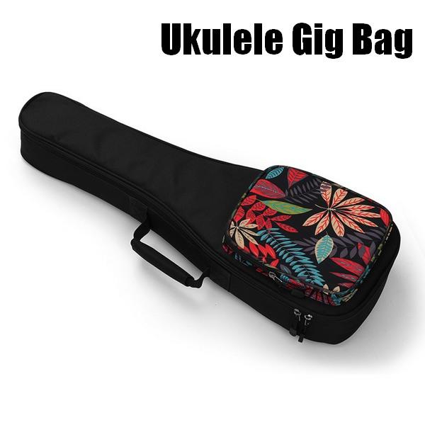 サイズ：21インチ平置きで全長約57cm、横幅約22cm、厚み約6cmカラー：ブラック系お洒落なデザインで練習やライブ、演奏もさらに楽しめそうなウクレレギグバッグ。素材はオックスフォード生地で耐久性に優れてます。中地には全方位に約10mmの...