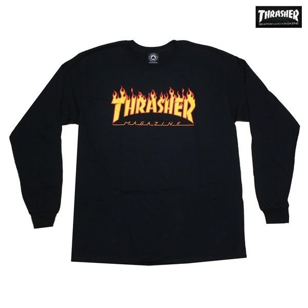 メール便可 THRASHER 長袖Tシャツ FLAME L/S BLK 311032 ブラック