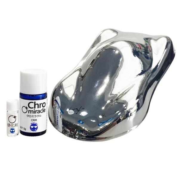 商品紹介エアブラシ・スプレーガンの必要のない、スポンジで塗るメッキコーティング剤『クロミラクル』柔らかいスポンジで塗り込むだけ！ クロミラクル 1SET（主剤 5g 硬化剤 0.6g）で約1ｍ×1ｍの大きさの物に施工が可能。主剤と硬化剤の調...