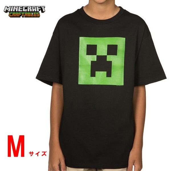 Minecraft クリーパー ブラック Tシャツ マイクラ マインクラフト マインクラフト キッズTシャツ クリーパーフェイス/ブラック M