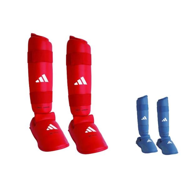 WKF公認adidasコンビネーションキック商品の耐久性が既存商品より４倍強くなりました（当社比）優れたフィット感でより動きやすい左右セット足の甲と脛を分離できます。試合用は赤と青色です。内側：衝撃を吸収するフォームラバー外側：高級合皮製