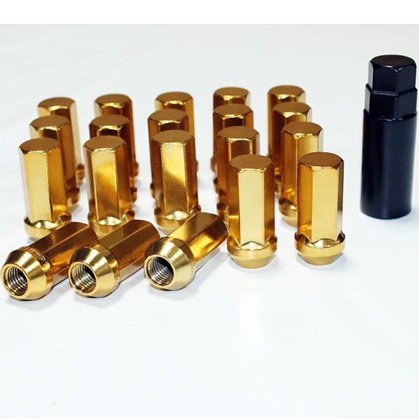 45mm ホイールナット レーシング スチール 20個 ゴールド P1.25 袋ナット 17HEX 6角 ロングナット jdm usdm スタンス ヘラフラ