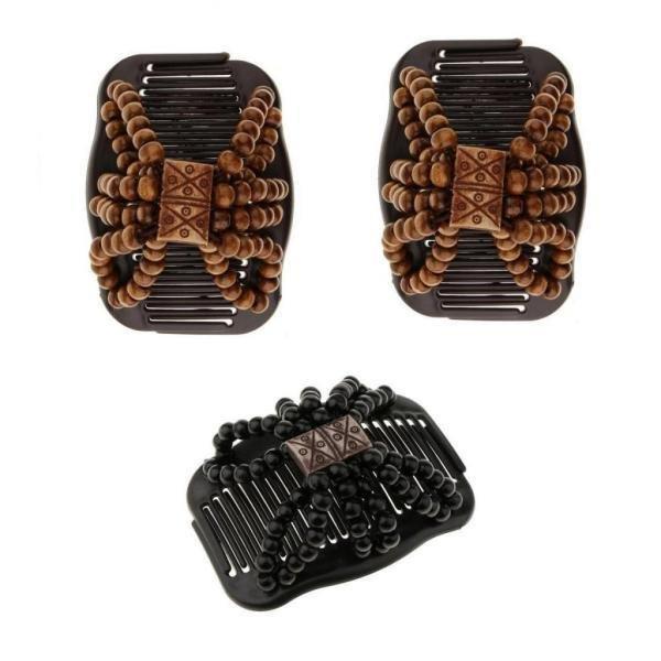 3xストレッチダブルヘアコームクリップウッドビーズダブルクリップヘア