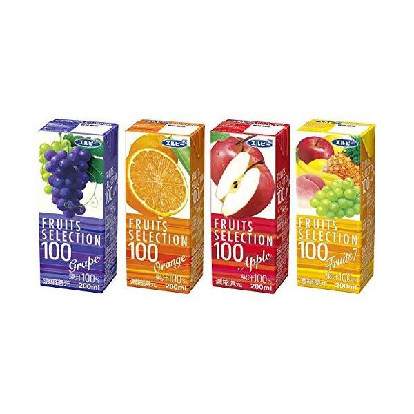 エルビー フルーツセレクション 各種（グレープ100%・オレンジ100%・アップル100%・フルーツセブン100%）200ml 各3本 計12本
