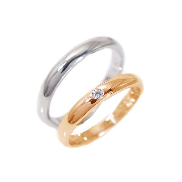 ダイヤモンド ピンクゴールド ホワイトゴールド ペアリング 結婚指輪 マリッジリング 2本セット K18 ダイヤ 0.02ct 甲丸