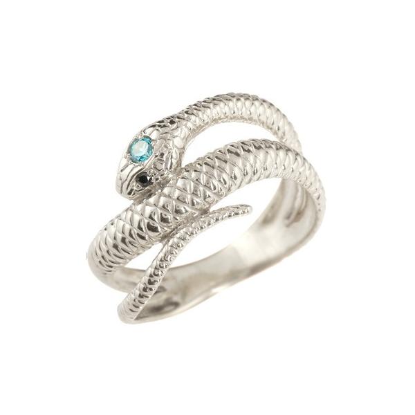 指輪 スネークリング ホワイトゴールドk18/白蛇 ブルーダイヤモンド ブラックダイヤモンド :140317m07w:MAオリジンジュエリー
