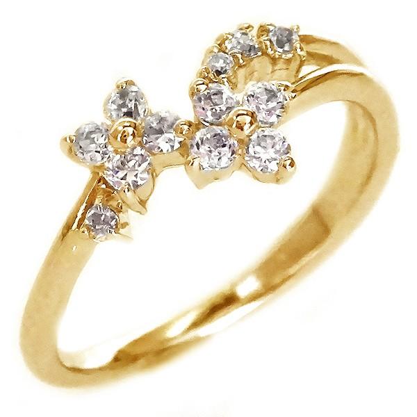 ダイヤモンド リング ピンクゴールドk18 花 フラワー K18pg ダイヤ  