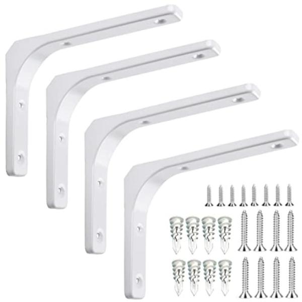 【材質】Ｌ型の棚ブラケットは高品質のスチールで製造されております。金具の表面は、なめらかな肌触りです。防錆性と耐食性があり、長くご使用頂けます。【サイズ】300mm×250mm×30mm　4本セット 「付属ネジ」大小各8本　ボードアンカー8...