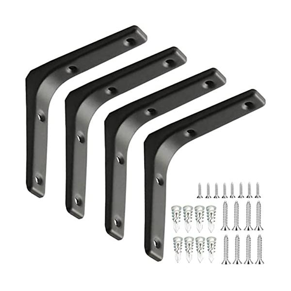 【材質】Ｌ型の棚ブラケットは高品質のスチールで製造されております。金具の表面は、なめらかな肌触りです。防錆性と耐食性があり、長くご使用頂けます。【サイズ】250mm×200mm×30mm　4本セット 「付属ネジ」大小各8本　ボードアンカー8...