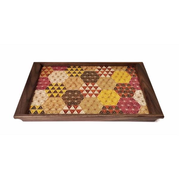 箱根寄木細工の袖付長角盆 小 麻の葉亀甲柄 日本製 : MA by So Shi Te