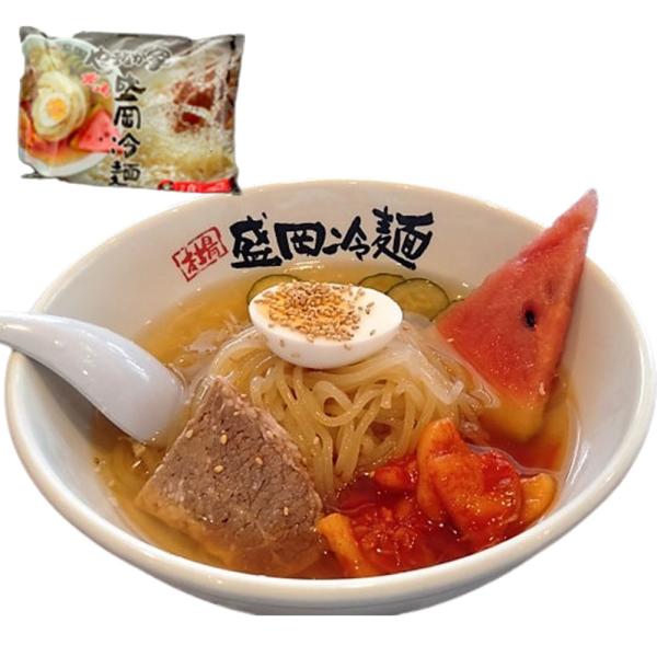 盛岡三大麺、弾力のあるつるりと喉越しのよい麺とすっきりとしたスープ。保存しやすい冷凍タイプの本場盛岡冷麺は調理も簡単。内容量：【1袋】2人前(冷凍スープ180ml×2、冷凍麺170g×2、冷凍冷麺キムチ50g×2）賞味期限：製造から冷凍180日