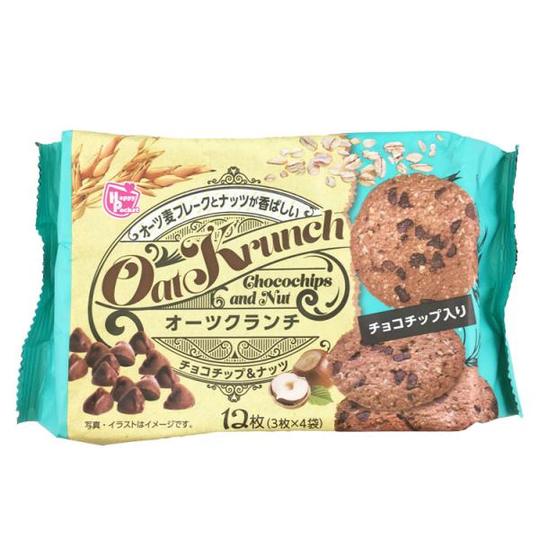ハッピーポケット オーツクランチ チョコチップ&ナッツ 3枚×4袋入り×1個 クッキー オートミール 健康 おやつ 菓子 個包装 詰め合わせ