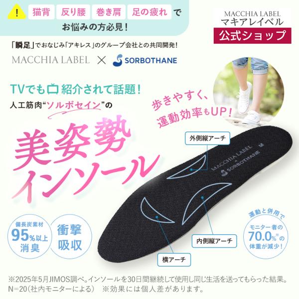 マキアレイベル 公式美姿勢インソール 姿勢サポート 猫背 肩こり 腰痛 足の疲れ 軽減  抗菌性 レディース 30代 40代 50代 60代