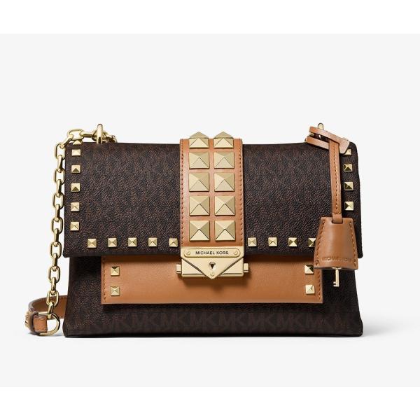 ポーチ付 マイケルコース スタッズ ショルダーバッグ2way PVC ブラウン ポーチ付 マイケルコース スタッズ ショルダーバッグ2way PVC