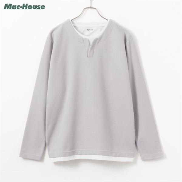 NAVY Tシャツ メンズ 長袖 フェイクレイヤード 無地 ロンT キーネック