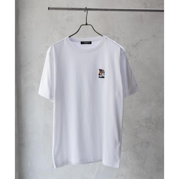 Tシャツ メンズ 半袖 ワンポイント サガラ刺繍 クルーネック