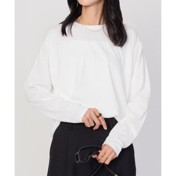 NAVY Tシャツ レディース 長袖 綿混 ラウンドヘム 無地 ロンT クルー