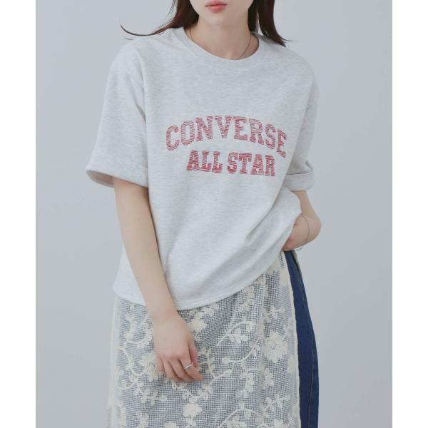 CONVERSE コンバース Tシャツ レディース 半袖 ロールアップ ショート丈 カレッジロゴ プリント トップス