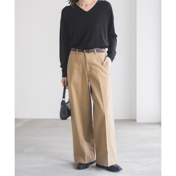 NAVY チノパンツ レディース ワイドパンツ ストレッチ フロントタック