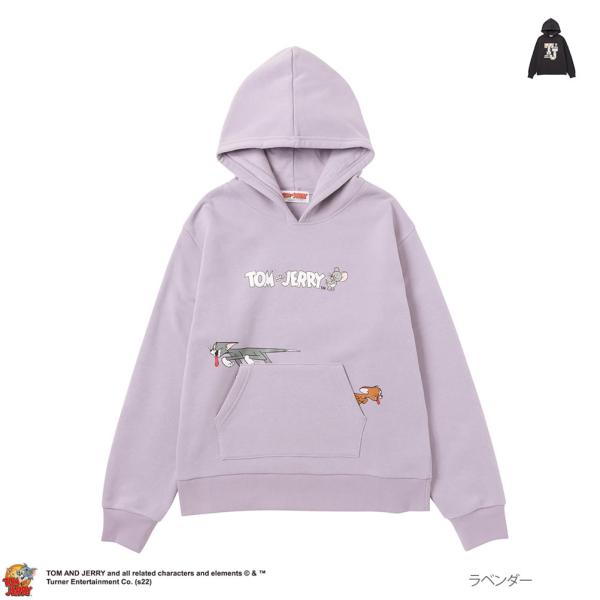 4,999円(税込)以上全国送料無料★☆★-着回し力の高い、ゆったりシルエットの長袖パーカー。カラーは、ブラック・ラベンダーの2色展開です。「トムとジェリー」のポップなプリントが魅力的。保湿性・保温性ともに高い裏起毛素材を使用しているので、...