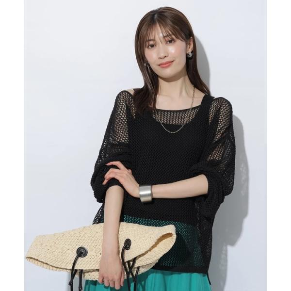 ラウンド インナー付メッシュニット Apuweis ニット/セーター - www