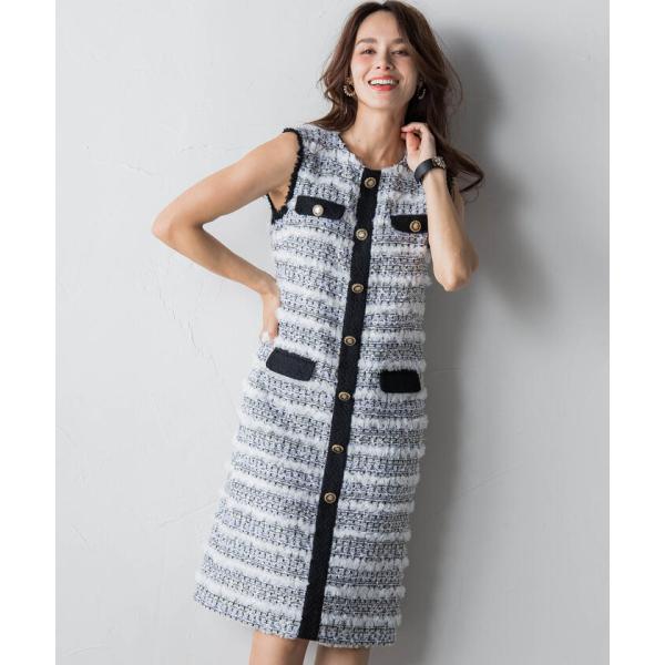 可愛すぎるビアッジョブルーTOURNIERファーツイードノースリーブワンピースM Viaggio Blu 【ビアッジョブルー】【Viaggio Blu】TOURNIERファー