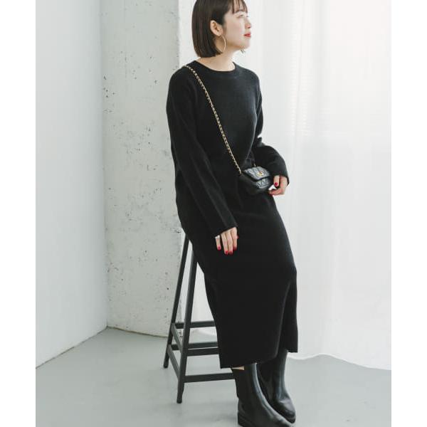 美品✨アドーア　リラックスリブニットワンピース　ハイゲージ　手洗いできる　黒　M 手洗い可能》フレアニットワンピース/le.coeur blanc(ルクールブラン