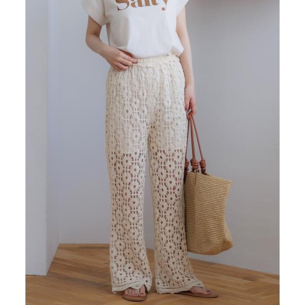 coca（コカ） 【コカ】かぎ編みパンツ（透け感/裏地付き/ズボン/かぎ