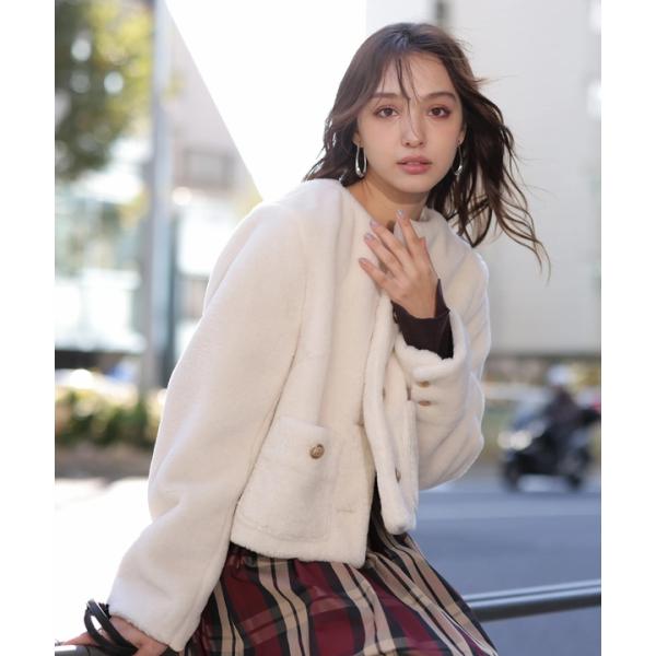 Rirandture ノーカラーファージャケットコート