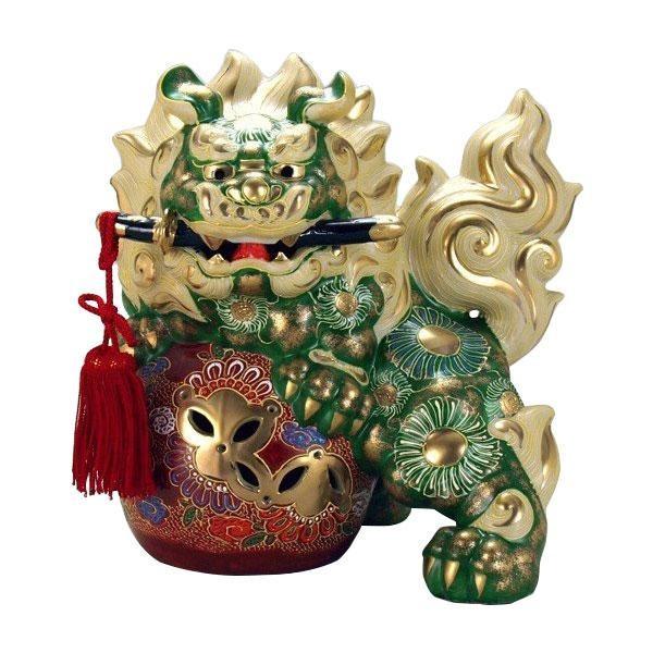 送料無料 九谷焼 10号剣獅子 緑彩 N194 13 お見舞い