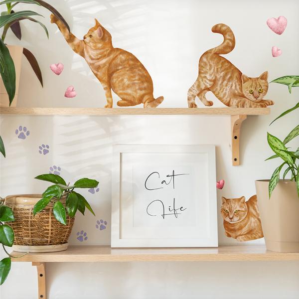 ウォールステッカー 飾り お試し 【茶トラ猫】 はがせる 壁 シール ステッカー 壁紙 飾りつけ 猫 ねこ ネコ プチプラ ワンコイン ミニサイズ 受注印刷